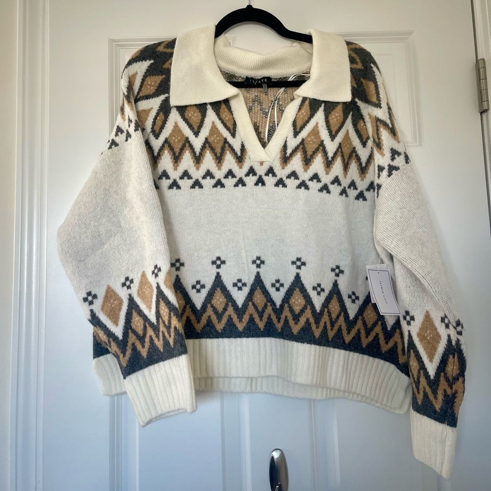 🆕 1. State Cream and Grey Fair Aisle Sweater sz. XL